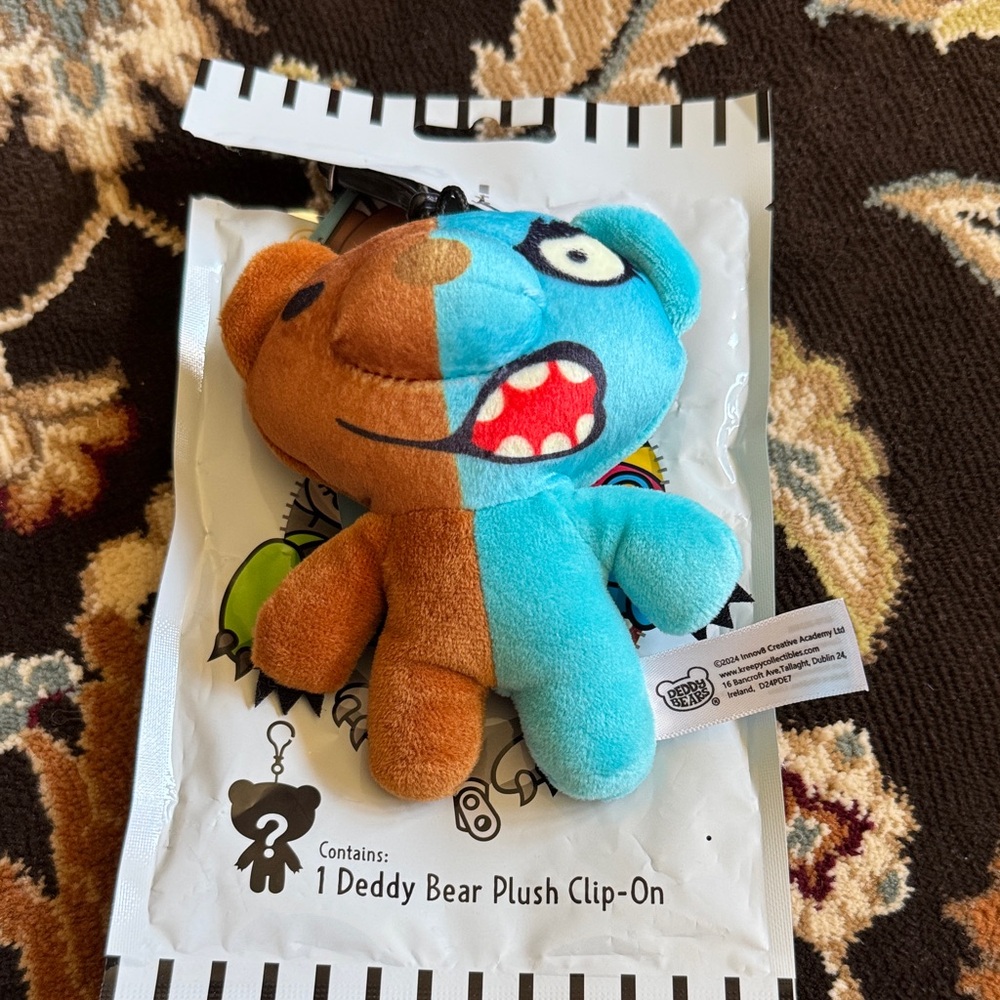 Deddy Bear Plush Clip-On - Blue and Brown Two-Fur